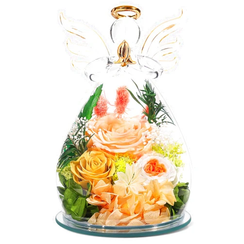 FIACO Gifts for Women Birthday Christmas Preserved Rose Forever Flower in Glass Angel Figurines Fresh Flowers for Delivery for Mom Real Colorful Roses for Grandma Wife Her from Daughter