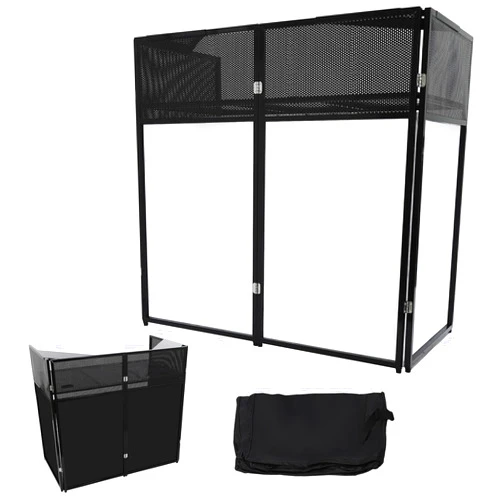 Yellulu DJ Event Booth Facade, DJ Facade Table Station w/8 Scrims +Travel Bag Case, 53x23 Inches DJ Facade Table Station Foldable Cover Screen, Projector Display Scrim Panel with Folding, Black Frame