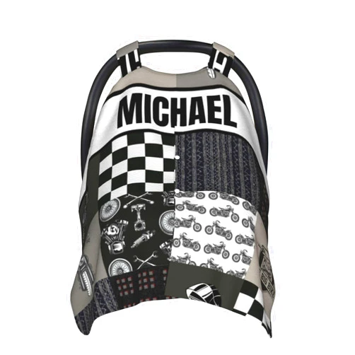 Munific Custom Baby Car Seat Canopy with Name, Personalized Baby Car Seats Covers for Baby Boy, Motorcycle Opening Minky Nursing Breastfeeding Cover for Infant, Carseat Canopies for Newborn