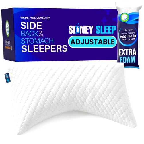 Sidney Sleep Adjustable Curved Contour Fill Pillow – Queen Size – for Side and Back Sleepers – Neck & Shoulder Comfort Support – Extra Fill Included (White)