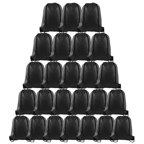 PLULON 25 Pcs Black Drawstring Bags Bulk, Black Drawstring Backpack Bulk String Backpack Cinch Sack Pull Sport Gym Backpack Bags for Yoga Traveling Outdoor Sports