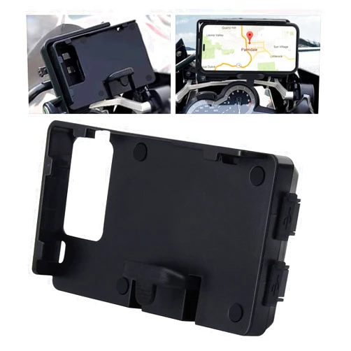 MDPROMCP R1200GS Motorcycle Phone Holder with Double USB Charger Mobile Phone Mount GPS Navigation Bracket Compatible with F700GS F800GS R1200GS R1250GS CRF1000L Africa Twin 12MM Roll Bar