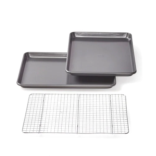 Chicago Metallic Professional Non-Stick Cookie and Jelly-Roll Pan Set with Cooling Rack, 17 by 12.25 Inches