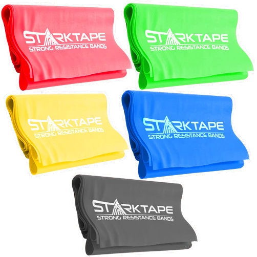 Starktape Resistance Bands Set. 3 or 5 Pack Non-Latex Physical Therapy, Professional Elastic Band. Perfect for Home Exercise, Workout, Strength Training, Yoga, Pilates, Rehab, Gym
