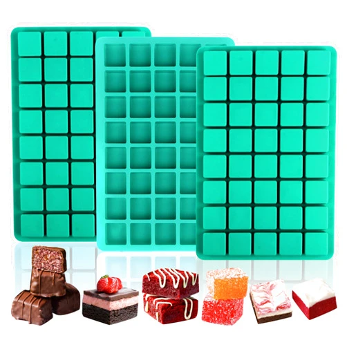 Sidosir 3Pcs Square Caramel Candy Mold Silicone, 40-Cavity Gummy Silicone Molds for Fat Bombs, Chocolate Truffles Mold for Hard Candy, Ice Cube (3, Green, 1.18INCH)