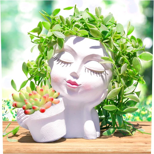 Vomiceak Face Planter Pots Head, Planters for Indoor Plants - Double Cute Plant Pots for Flower & Succulent with Drainage Holes - Ideal Present Ideas (White Lady)