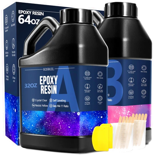 KISREL Epoxy Resin 64OZ - Crystal Clear Epoxy Resin Kit - No Yellowing No Bubble Art Resin Casting Resin for Art Crafts, Jewelry Making, Wood & Resin Molds(32OZ x 2)
