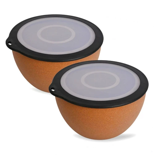 Eha Earth Friendly Mixing bowls with Lid | Microwave Safe salad Bowl | Made with Rice Husk and Bamboo Fibers | 1.6Qt Each | Food Storage Containers with Lid | Set of 2 (Tortilla)