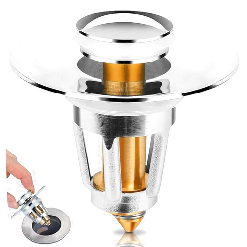 Zrrmmd Sink Stopper, Universal Bathroom Sink Stopper, for 1.1~1.5” Basin Pop Up Sink Drain Strainer, Anti Clogging Stainless Steel Sink Drain Plug with Basket Hair Catcher