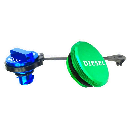 DOCA illet Aluminum Fuel Cap Combo Pack,Diesel Fuel Cap for Dodge - Magnetic Green Diesel Fuel Cap and Non-magnetic Blue DEF Cap for 2013-2018 Dodge Ram Diesel Trucks 1500 2500 3500 …