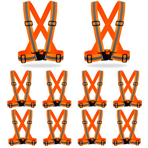 DUSKCOVE 10 Pack Hi Vis Safety Vests - Adjustable Bright Neon Color High Visibility Reflective Safety Straps Gear for Traffic Control, Running, Cycling