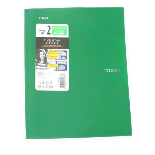Five Star 2 Pocket Folders with Prong Fasteners, Stay-Put Folder, Folders with Pockets, Color Selected For You, 1 Count (34030)