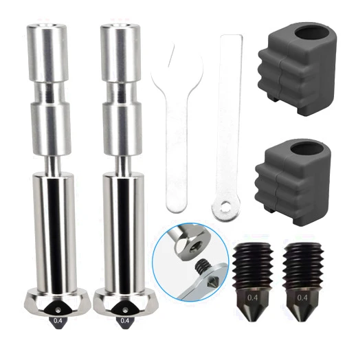 Shion.Kwoo 2 Packs 0.4mm Throat-Integrated Nozzles for Kobra 3 Max Combo, Titanium Alloy Throat Integrated Quick-Swap High Flow Speed Hotend Kit with 2pcs Hardened Steel 0.4mm Nozzles for Kobra 3 Max 3D Printer