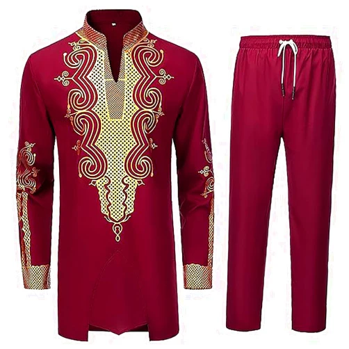 Generic Mens Kaftan Robe Henley Wrinkle Two Breathable Suit Cardigan Pants Set Mens Arab Kaftan Robe Muslim Ramadan Jubbah