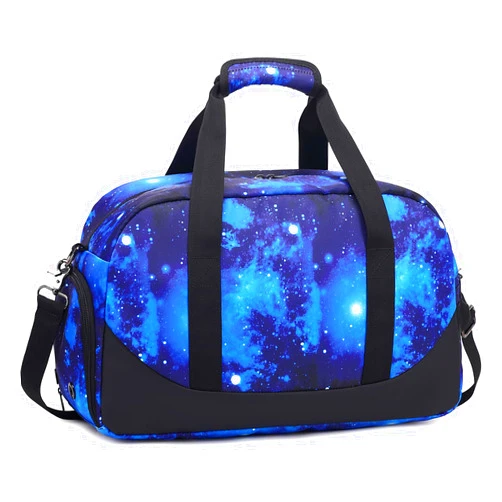 JIANYA Kids Sports Overnight Bag for Girls Boys Small Gym Duffle Bag Teens Gymnastics Bag Sleepover Bag with Shoe Compartment, Galaxy Blue