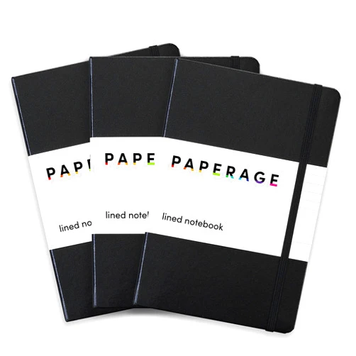 PAPERAGE Lined Journal Notebooks, 3 Pack, (Black), 160 Pages, Medium 5.7 inches x 8 inches - 100 GSM Thick Paper, Hardcover