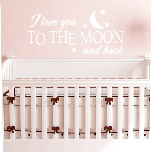 MairGwall I Love You to The Moon and Back Nursery Wall Sticker Quote Vinyl Decal Transfer Art(16x34 White)