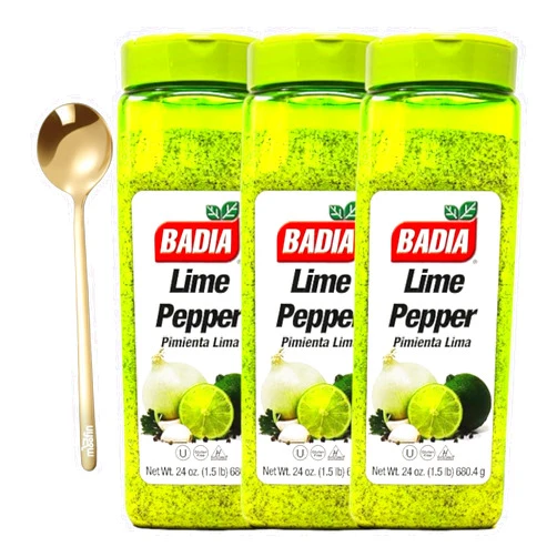 Moofin Lime Pepper Seasoning 24oz - Zesty Lime & Bold Pepper Flavors, Blend For Meats, Seafood & Salads, Bundle With Golden Ss Spoon, Convenient Size, Versatile Use [Pack Of 3]