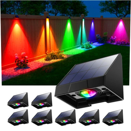 GVSHINE 8 Pack Color Changing Solar Powered Fence Lights Outdoor Decorative LED Waterproof Yard Lighting for Outside Wall, Deck, House Patio, Rail, Stair, Backyard, 8 Colorful Modes, Easy 1-Min Installation