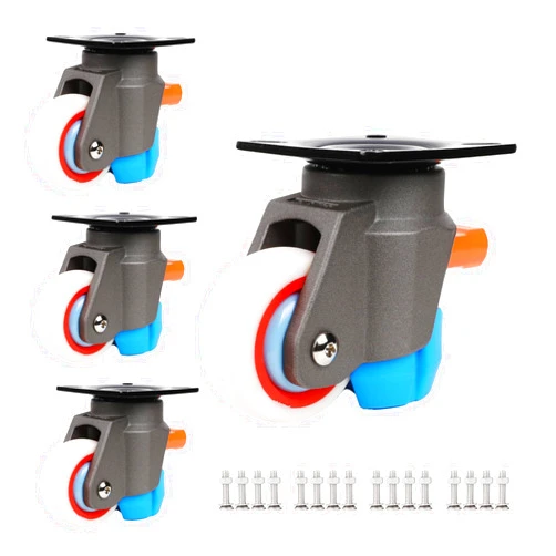 QXYJLCN Leveling Casters with Ratchet Handle Design Casters,Pack of 4,Total Capacity 700Lbs,Small Caster Wheels with Adjustable Leveling Pads,Retractable Castor for Furniture