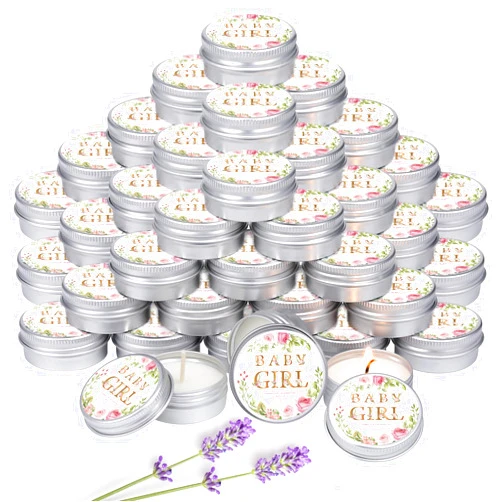 MTLEE 50 Pcs Baby Shower Scented Candles Gift Travel Tin Candle Aromatherapy Candle Favors for Winter Baby Shower Favors Wedding Gifts, Compound Scent Essential Oil(Baby Girl)