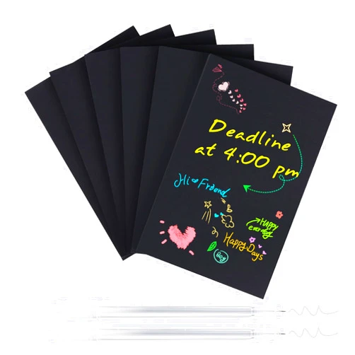 TINNIVI 6 Pads Black Sticky Notes, Large Sticky Notes 4 x 6 Inch, Post It Notes with 2 Metallic Pens, Black Self-Stick Note Pads for Teacher Students Nurse School Office Hospital, 50 Sheets/Pad