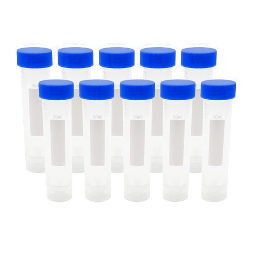 Kesell 50ml Polypropylene Screw Top Self Standing Base Centrifuge Tube with Graduated Marks and Writing area, Pack of 10