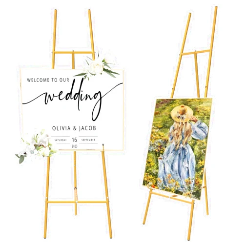 Semoprus Gold Easel Stand for Sign,Heavy Duty Easel,Metal Large Freestanding Adjustable Display Stand,Easel Stand(3-Tier),Easels for Display,Easel Stand for Sign,Easel,Suitable for Painting and Display.