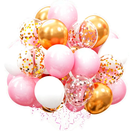 OuMuaMua 62Pcs Pink Gold Confetti Latex Balloons Kit, 12 Inch Pink White Gold Helium Balloons Party Supplies for Confession Proposal Wedding Girl Birthday Baby Shower Party Decoration