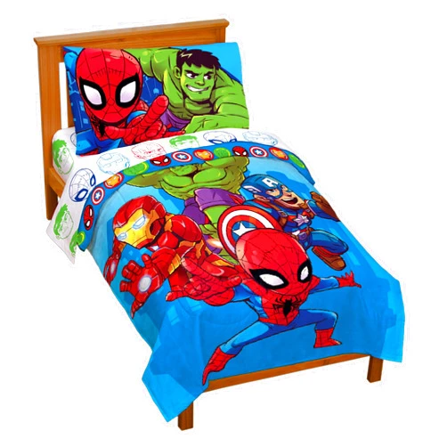 Jay Franco Marvel Super Hero Adventures Avengers Heroes Amigos 4 Piece Toddler Bed Set – Super Soft Microfiber Bed Set – Bedding Features Captain America, Hulk, Iron Man, & Spiderman