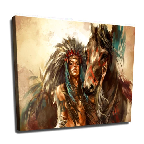 BedAw Native American Headdress Girl with Horse Poster Picture HD Wall Art Canvas Printing Bedroom Living Room Office Decoration Aesthetic Artwork (Unframed,08×12inch)