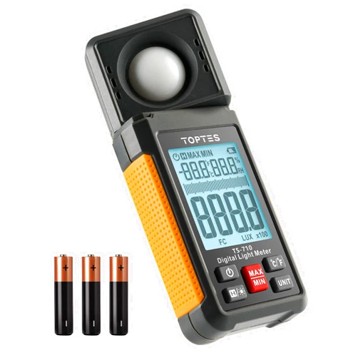 TOPTES TS-710 Light Meter, Lux/Foot Candles Meter with 180º Rotating Sensor, 0.1~200,000 Lux Range, Large Backlit Display, Light Meter for Plants, Car Headlights, Home & Office LEDs (Includes Battery)