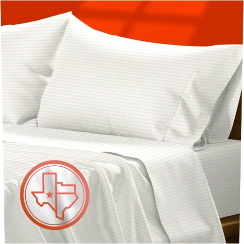 TEXAS LINEN CO. Striped Egyptian Cotton Sheets Twin XL Size - 600 Thread Count 3 PC Damask Twin XL Sheets Deep Pockets, Sateen Weave College Dorm Bedding Twin XL, Fits Mattress Upto 18