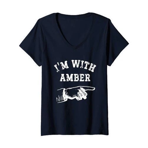 Yonkboyz Apparel Womens I'm With Amber Funny Personalized Matching Buddy V-Neck T-Shirt