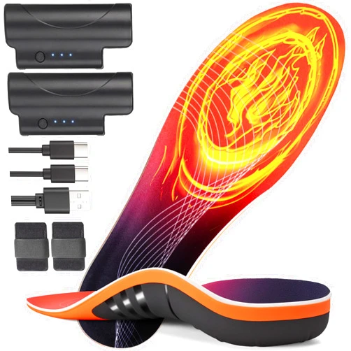 Quunoot Heated Insoles, Plantar Fasciitis Insoles, Rechargeable Foot Warmer with Battery, Heavy Duty High Arch Support Orthotic Insoles for Plantar Fasciitis Pain Relief (XL:10-12)