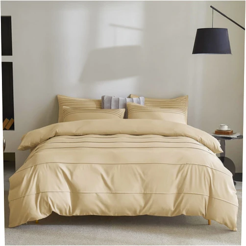 JELLYMONI Queen Size Khaki Duvet Cover Set - 3PCS Microfiber Bedding Set, Stylish Pleated Design, 8 Corner Ties & Zipper Closure, Ultra Soft and Comfortable