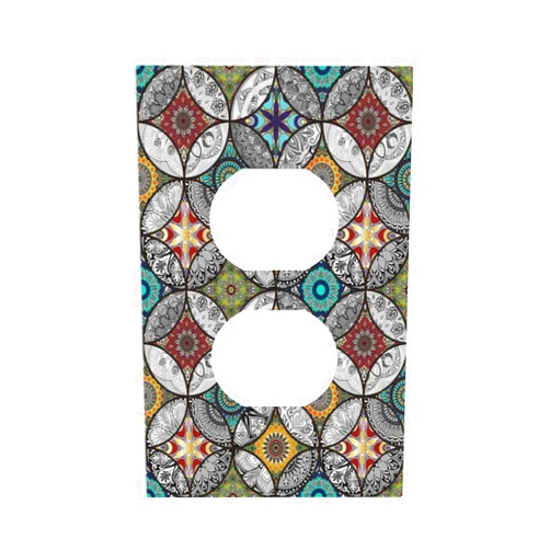 Spshian Bohemian colorful Vintage Floral Single Duplex Wall Plate Covers Light Switch Cover 1 Gang Outlet Plate Mandala Flower Decorative Switchplate Covers Electrical Faceplate for Kitchen Bathroom
