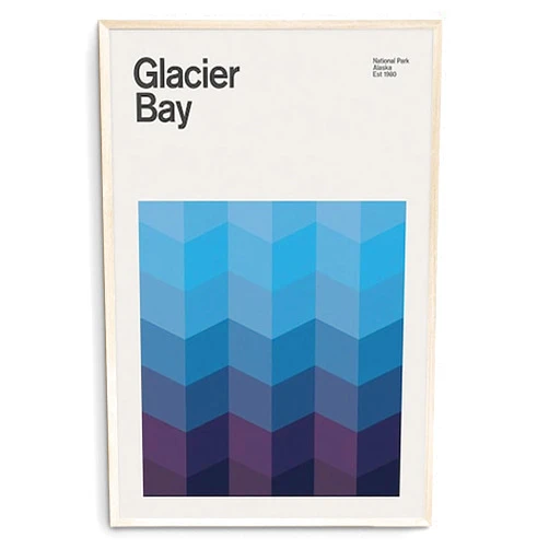 Nationcog Glacier Bay National Park Mid-Century Travel Poster, Abstract Travel Poster, National Park Poster, Minimalist Art Print, Alaska Poster (Unframed) (12x18)