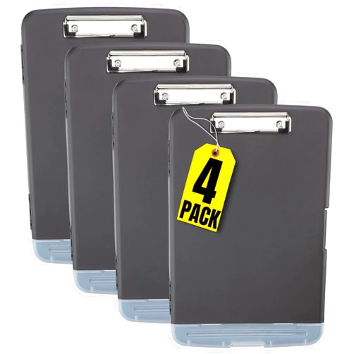 1InTheOffice Clipboard with Storage Box, Plastic Storage Clipboard, Black 4 Pack