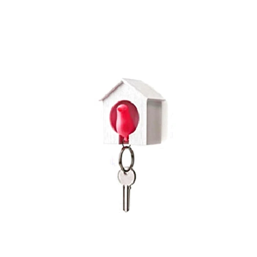 Generic 1PCS Birdhouse Shape Keychain Ring,Bird Nest Sparrow House Keychain Ring Keys Rails Organizer Bird Whistle Storage Box Keyring(pink)