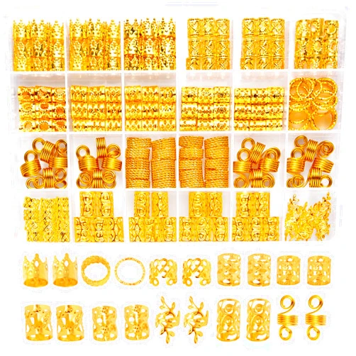 Wowang Hair Jewelry for Braids Accessories 220 PCS Gold Hair Cuffs for Women Hair Charms for Braids, Gold Hair Accessories, Metal Gold Braids Rings Cuffs Clip for Dreadlock Women Hair Accessories