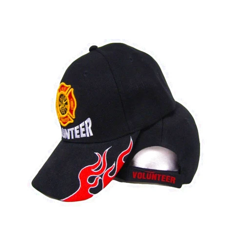 AES Fire Fighter Dept Department Volunteer Flames Embroidered Black Cap Hat