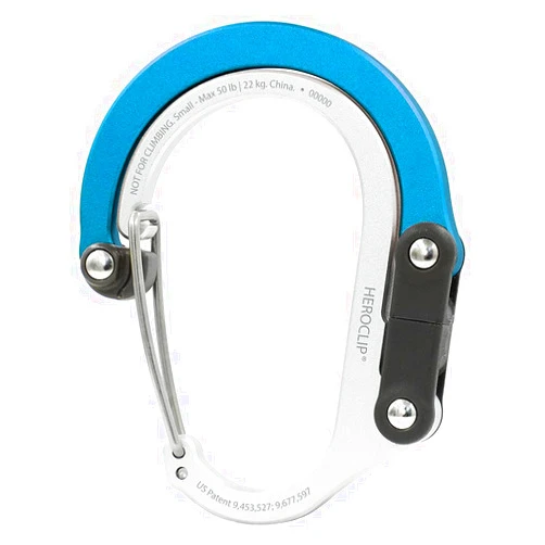 HEROCLIP Carabiner Clip and Hook (Small) for Purse, Stroller, and Backpack Small Blue Steel