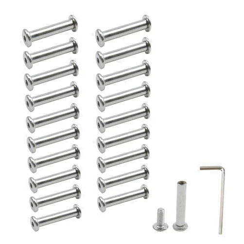 WDONAY 20-Pair Silver Hex Drive Socket Cap Bolts Kit, 20-Piece Socket Cap Bolts Screws M4×10mm, 20-Piece Barrel Nuts Screw Caps M4×25mm, with 1-Piece Hex Key Wrench M2.5