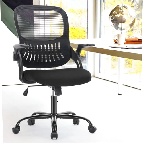 Pwigs Pretty&Popular Office Mid Back Ergonomic Mesh Computer Desk Larger Seat Executive Height Adjustable Swivel Task Chair with Lumbar Support