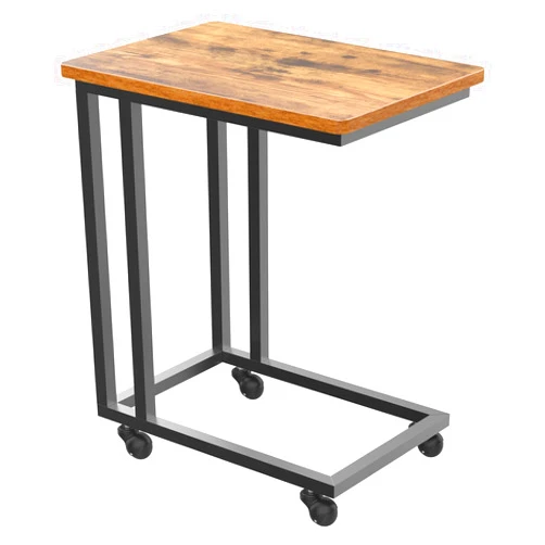 Sweetcrispy C Tables Counch That Slide Under, Bed Side Table Tray Sofa Portable Rolling with Wheels Metal Frame Adjustable Feet, Wood Stand for Living Room Entryway Small Space Bedroom, Rustic Brown