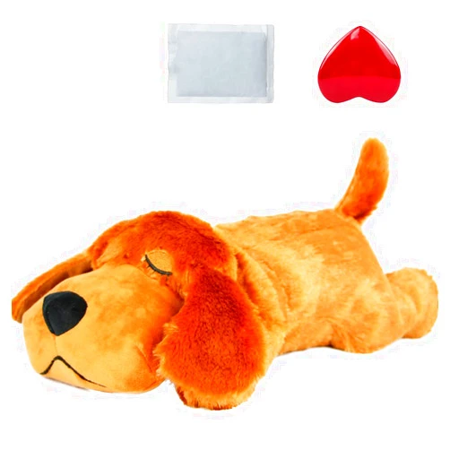 vocheer Puppy Heartbeat Toy, Dog Anxiety Relief Calming Aid Puppy Heartbeat Stuffed Animal Behavioral Training Sleep Aid Comfort Soother Plush Toy for Puppies Dogs Cats, Dark Brown