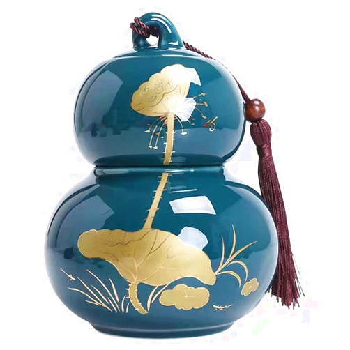 ZJIAQ-TEABOX Gourd Ceramic Jar Home Decor, Food Storage Jars， Loose Tea Tin Tea Storage With Airtight Lid, For Kitchen Spice, Tea, Coffee And Sugar Canister, Sugar Container, Tea Container-Large ( Color : Green2 )
