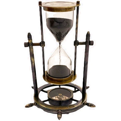 UNIQUE NAUTICAL GENIUS Nautical Maritime Brass Sand with Timer Compass Base Hourglass - 5min Antique Marine Art with Black Sand Vintage Nautical Design Sand Glass Timer Premium for Home Desk and Office Décor