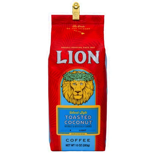 Lion Coffee, Toasted Coconut Flavor, Light Roast, Pre-Ground, 10 Ounce Bag